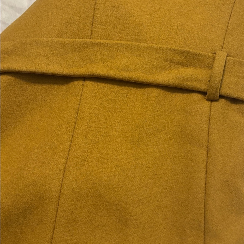 VTG Kenar Mustard cropped Trench Coat felt crossover wool blend SZ L belted - Picture 15 of 15